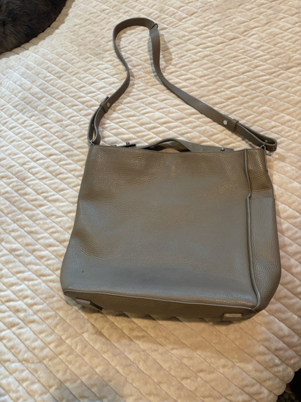 All Saints Taupe Pebbled Leather Crossbody Tote